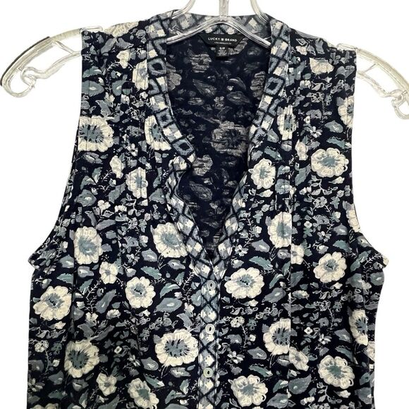 Lucky Brand Blue White Floral Henley Style Tank Top - Picture 5 of 6